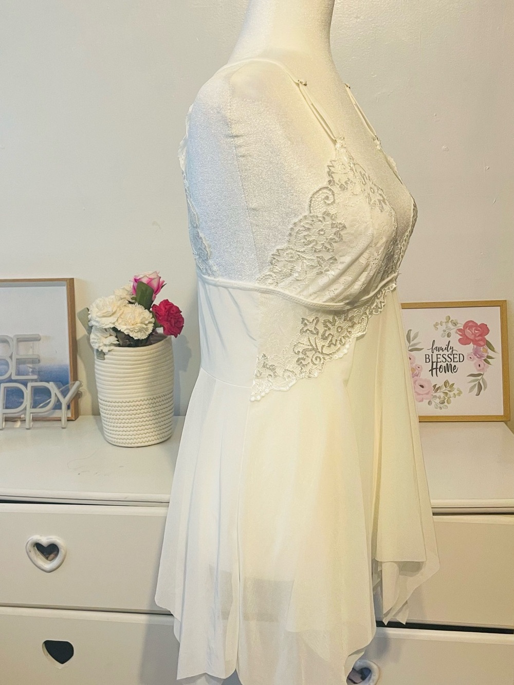 Sheer Lace Babydoll Chemise in White - Delicate Nightwear size L - Picture 11 of 13